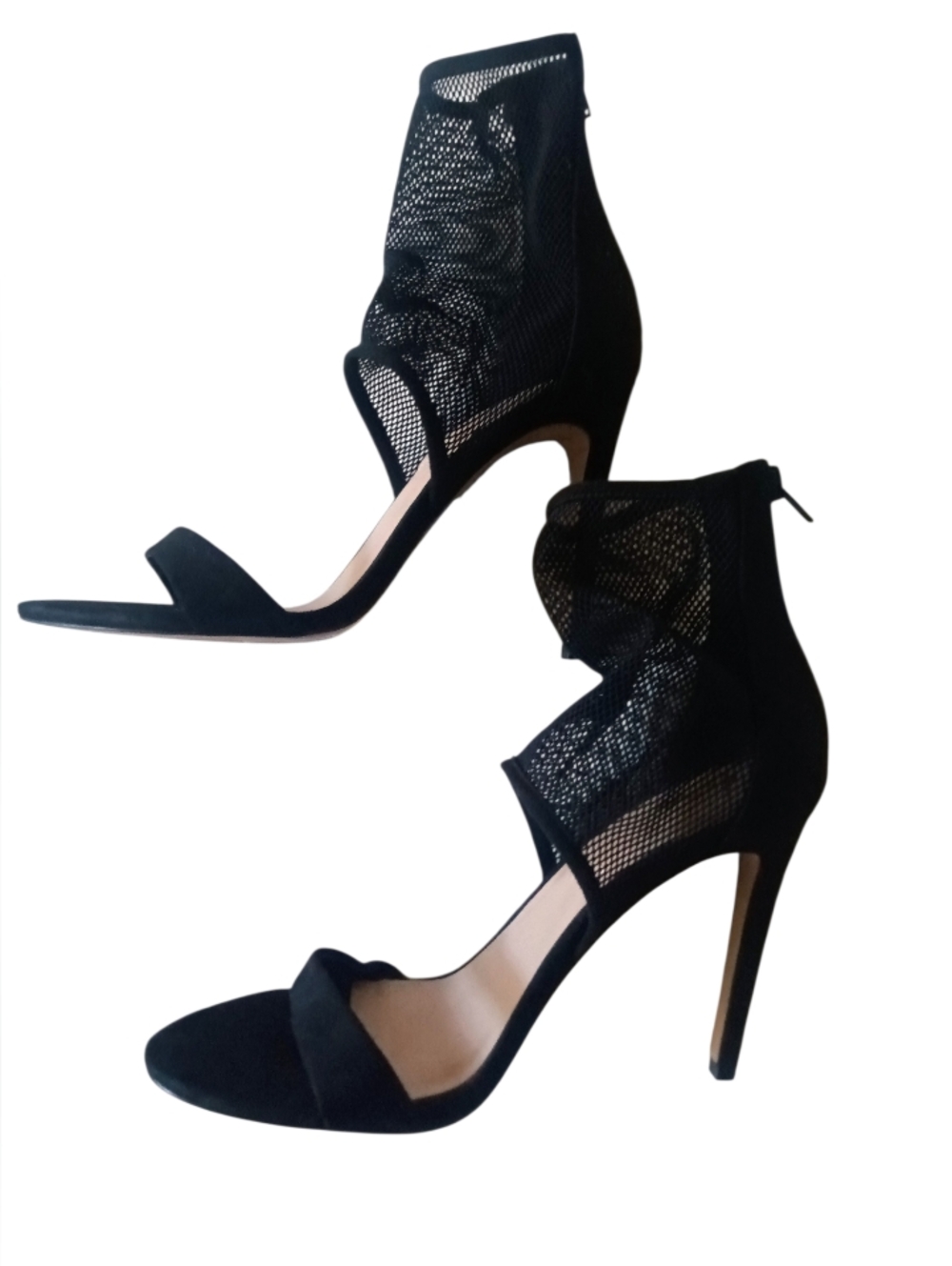 ALDO Elalini Black Mesh Stiletto Heel Sandals Open Toe Back Zip Size 9 GUC
